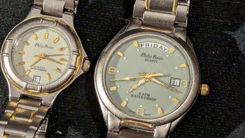 Pareja De Relojes Philip Persio De Titanio Japoneses Genuino (Usado)