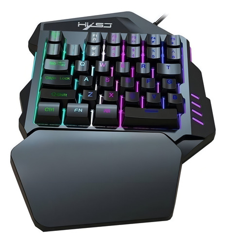 Teclado de uma mão gamer Hxsj cor preto com luz rainbow