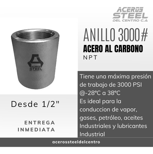 Anillo En Acero Al Carbono Con Rosca Npt En 3000# De 1/2 