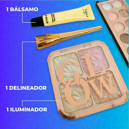 Imagen 4 de 10 de Set De Maquillaje Profesional Combo X10 Sombras Labial Rimel