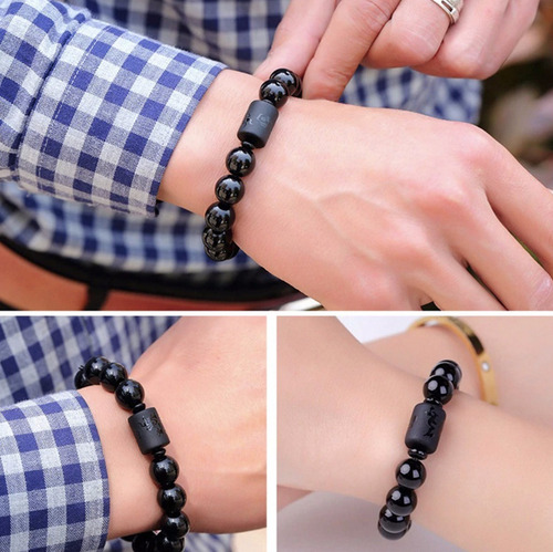 Pulseira Phoenix Pedras Onix 12mm Negras Moda Luxo Bolinhas Comprimento 0 Cm Diâmetro 0 Cm
