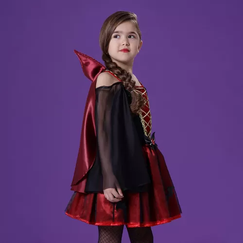 Fantasia De Halloween Infantil Rainha Drácula Vampira 6 A 16