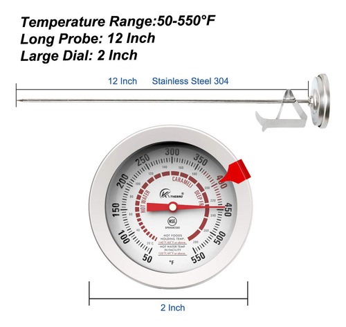 Termómetro De Caramelos Con Sonda De 12 Y Dial Grande Para