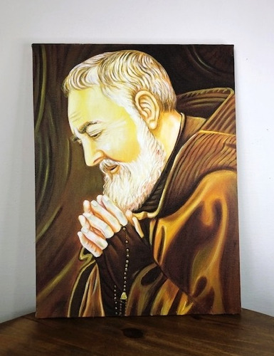 Quadro Pintado A Mão Padre Pio 30x40cm