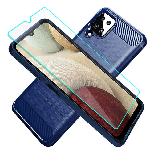 Funda Silicona Fibra De Carbono Para Galaxy A12/m12/f12+mica