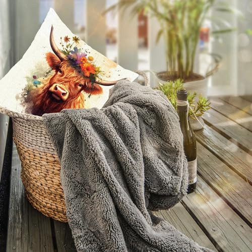 Fundas De Almohada Cuadradas De Lino Con Diseño Vaca