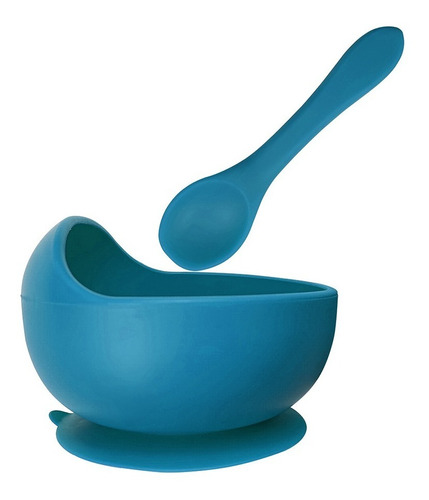 Bowl Silicona Bebe Con Cuchara Premium Colores Flex Azul Marino