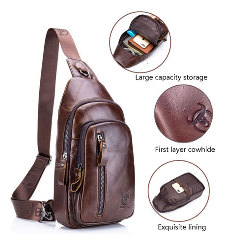 Bolso De Pecho Casual De Piel De Vacuno Marrón