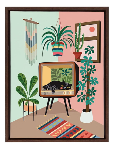 Kate And Laurel Sylvie Tv Cat Bed Framed Canvas By Rachel Le