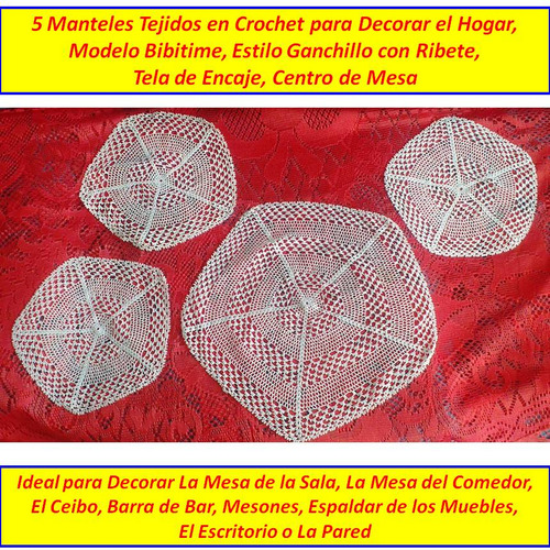 4 Manteles Tejidos En Crochet Decorar El Hogar, Bibitime, (Usado)