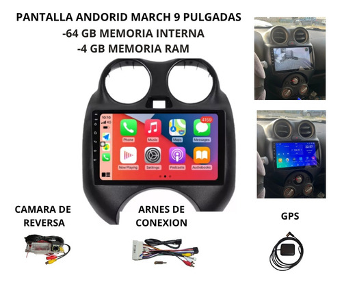 Pantalla Nissan March 9 Pulgadas Carplay Android 4+64