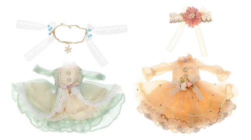 2 Juegos 1/6 Ropa De Muñeca Bjd Estilo Amarillo Y Verde
