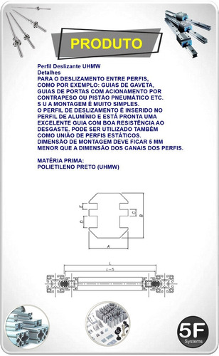 Imagem 3 de 3 de Perfil Deslizante Em Uhmw P/ Perfil Base 20 E 30