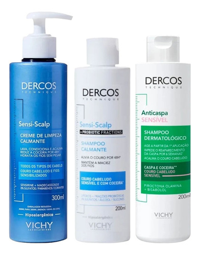 Kit Dercos Shampoo P/caspa Creme De Limpeza Shampoo Calmante