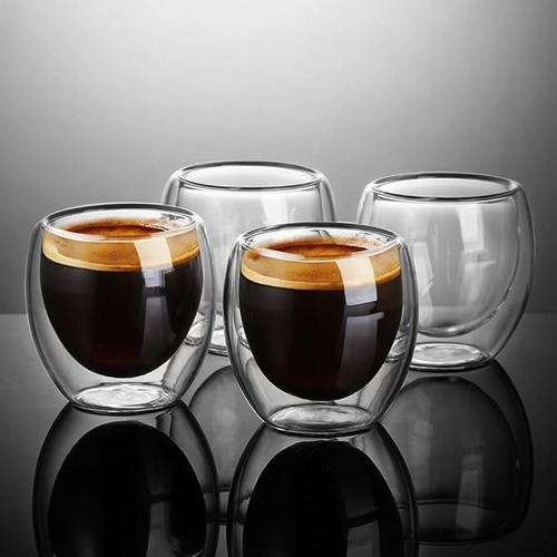 Set 4 Tazas Mug Sin Asa Doble Pared 150ml Frio Caliente