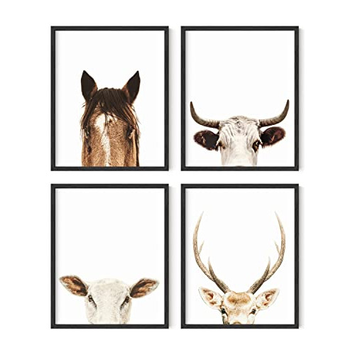 Set Of 4 Rustic Farm Animal Pictures Horse Deer Cow And...