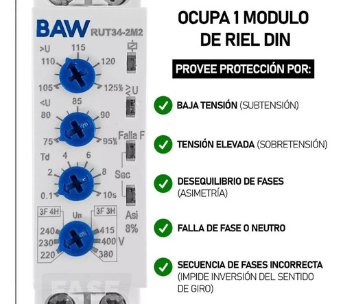 Protector Trifásico Y Falta De Fase Din Baw