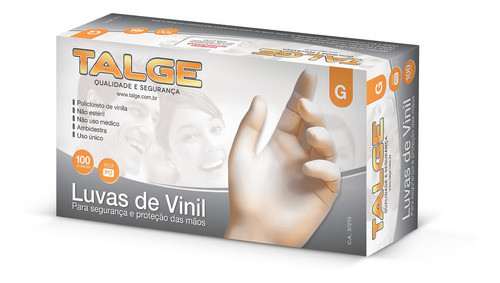 Luva De Vinil G Sem Pó Talge Com 100 Un