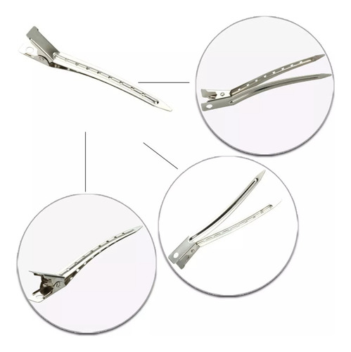 Pinza Perforada Para Cabello Tipo Pico De Garza Acero 30 Pcs