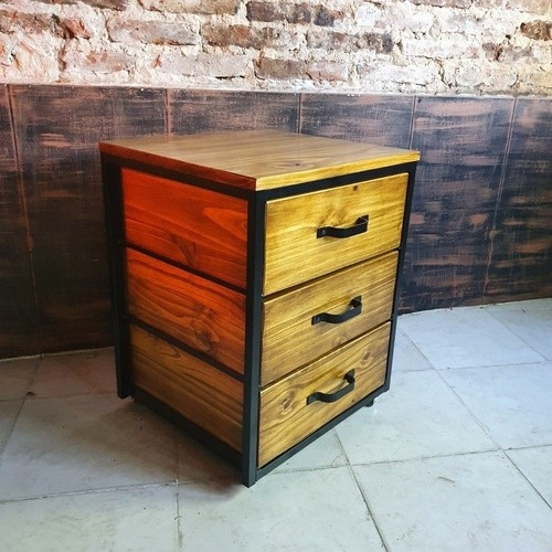 Imagen 6 de 7 de Cajonera Industrial Escritorio Pc Ruedas Movil Hierro Madera