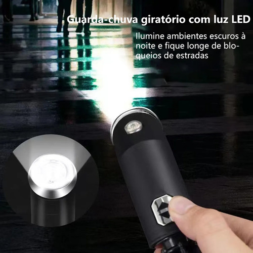 Preto Guarda Chuva Automático Reforçado Contra Vento Com Led Para Iluminação - Compacto, Cabe Na Bolsa | Guarda Chuva Reforçado | Guarda Chuva Grande