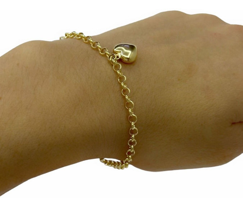 Pulseira Portuguesa Ouro 18k 750 19 Cm Pingente Coração