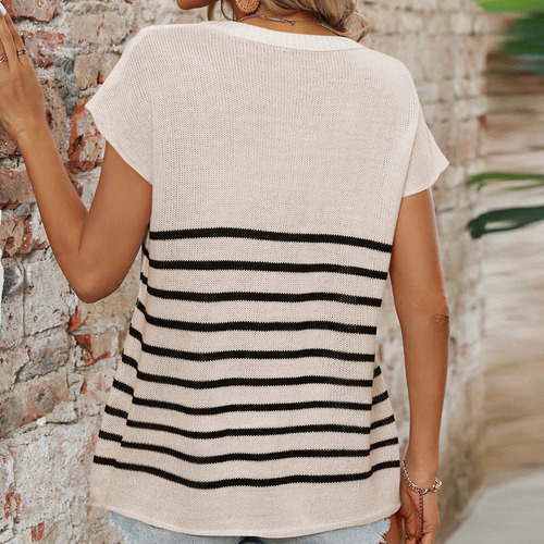 Top Con Cuello Redondo Y Mangas Raglán A Rayas For Mujer