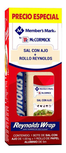 Sazonador Sal Con Ajo Mccormick 1.03 Kg + Papel Aluminio