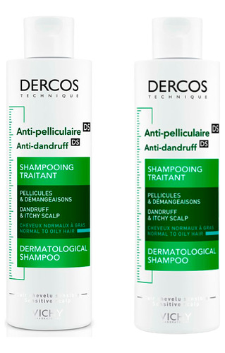 Set Shampoo Dercos Anticaspa Cabello Normal A Graso Vichy X2