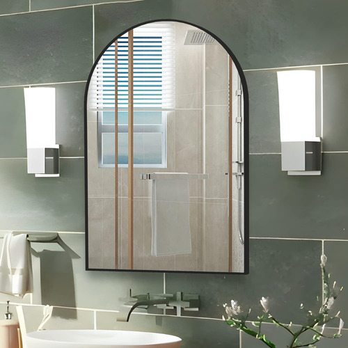 Conguiliao Espejo De Baño Con Espejo Arqueado De 50×75cm Marco Negro