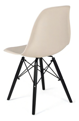 Mesa Jantar Talia Preta 120cm + 4 Cadeiras Eiffel Base Preta Cor Nude