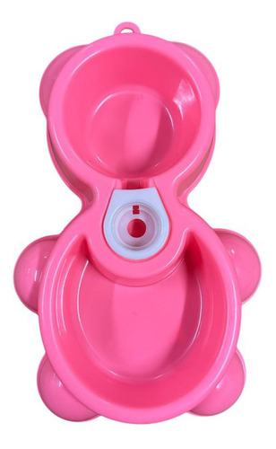 Comedouro Bebedouro Duplo Automático Pet Cães Gatos Ursinho Cor Rosa Manual