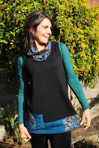 Chaleco En Lanilla, Negro, Combinado Con Estampado, Ropark