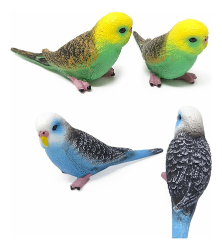  4 Figuras De Pájaros Artificiales Periquitos  Adornos...