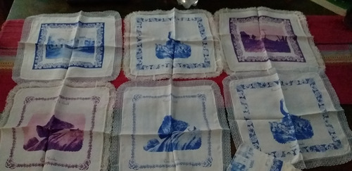 Antiguo Set De 6 Pañuelos Hechos A Mano Recuero Tandil 