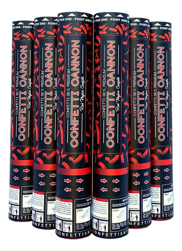 Cañones De Confeti Rectangular Metalico Rojo 6 Piezas 30cm