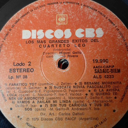 Sin Tapa Disco Cuarteto Leo Los Mas Grandes Exitos C0