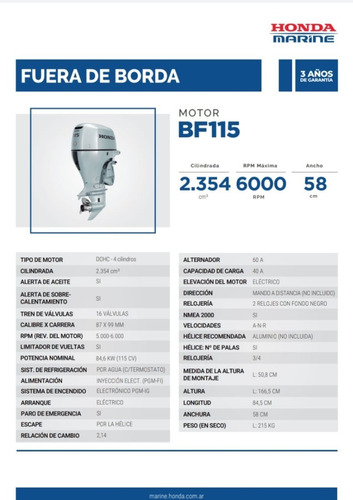 Imagen 7 de 8 de Motor Honda Fuera De Borda Bf 115 Hp Pata Larga Hélice 17