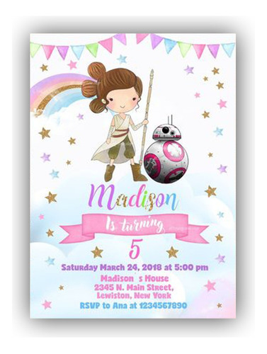 35 Invitaciones En Físico Y 1 Digital De Starwars De Niña