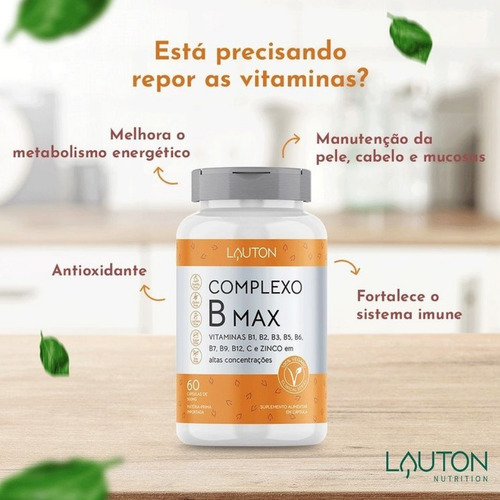 Lauton Nutrition Complexo B Max 60 Cápsulas Sem Sabor
