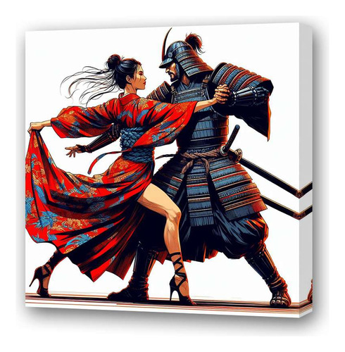 Cuadro 20x20cm Samurai Geisha Bailando Danzando Japones