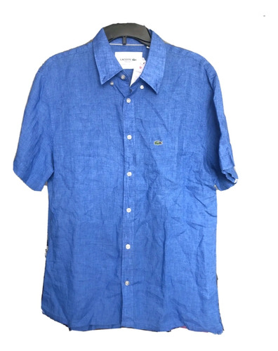 Lacoste 100% Original Camisa Lino Azul Marino Hombre 42 L