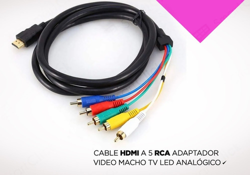Cable Hdmi A 5 Rca Adaptador Video + Sonido Tv Led Analogico Negro