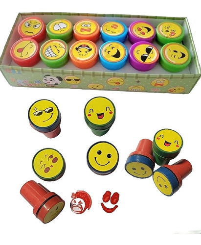 10 Sellos Sellitos Con Tinta Emoji Juguete Piñata Souvenir 