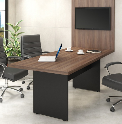 Imagem 1 de 6 de Mesa Para Reunião Tampo 40mm - L2.00x P900 Com Painel Tv