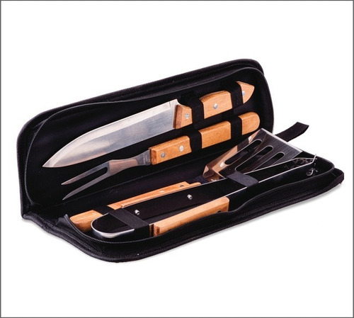 Imagen 2 de 5 de Juego Asador Parrillero Set 4 Piezas Cuchillo Pinza Estuche