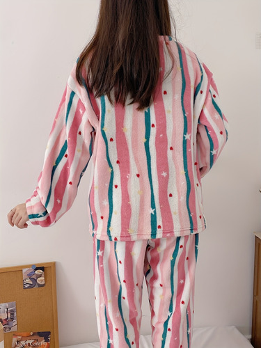 Conjunto De Pijama De Lana De Invierno Para Mujer, Ropa De D