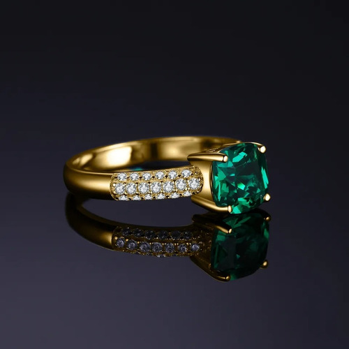 Anillo Compromiso Esmeralda En Plata 925 Chapado Oro 18k
