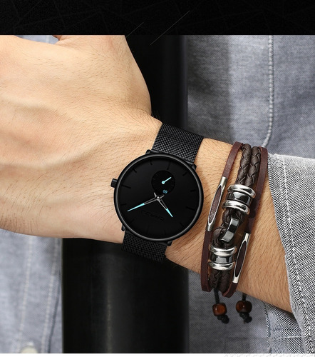 Relógio Masculino Casual Luxo Ultra Fino Esportivo Metálico