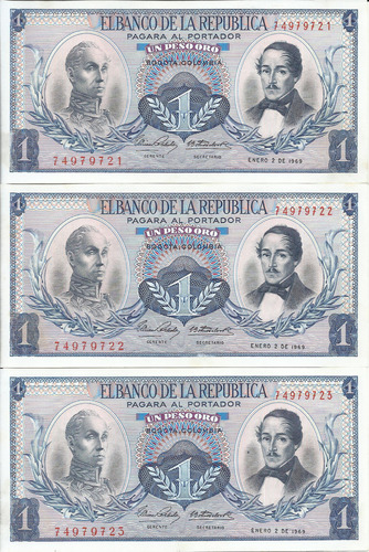 Colombia Trío  Números Consecutivos, 1 Peso 2 Enero 1969